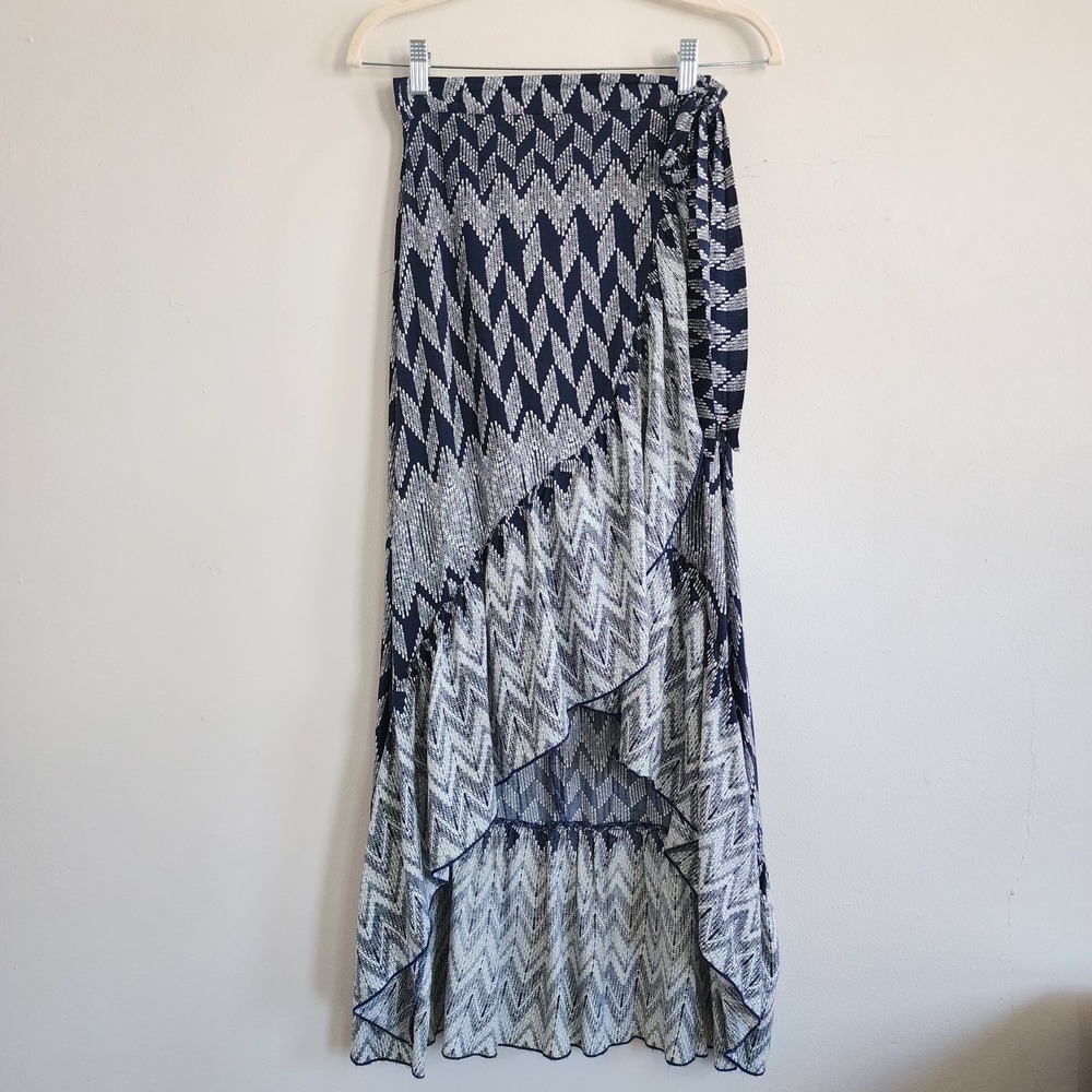 Womens Ruffle High Low Wrapped Maxi Skirt Small Beach Boho Coquette Resortwear